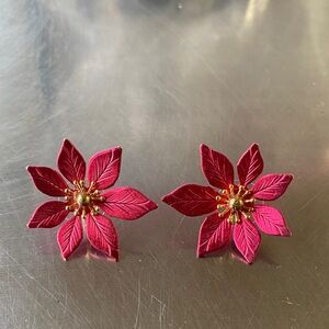 Vintage Red Poinsettia Earrings Christmas Flower